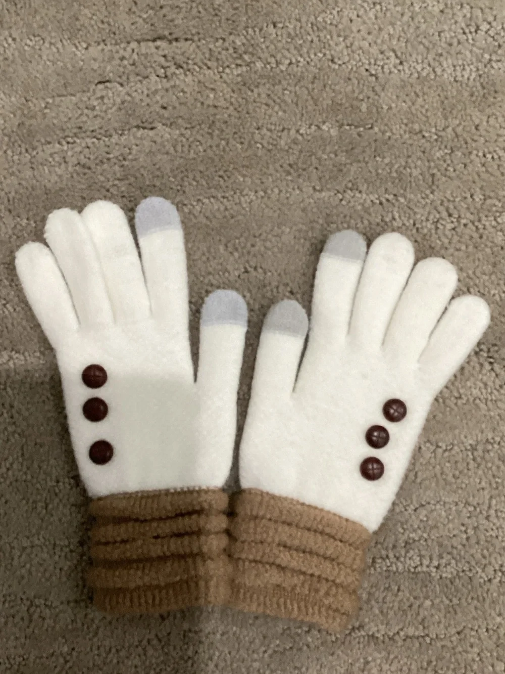 Lands' End Women's Black Fleece Gloves & Cream Tan Cuff Button Gloves
